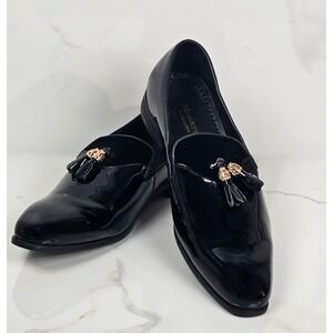 Moretti Gold Label Mens Black Patent Leather Velvet Tassel Loafers Size 10